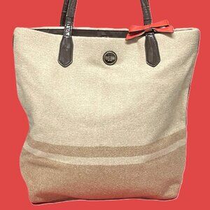 COACH Beige Cream Tote Bag Cozy Wool Leather 24665 Red Bow **EUC** RUSTIC CHIC!!